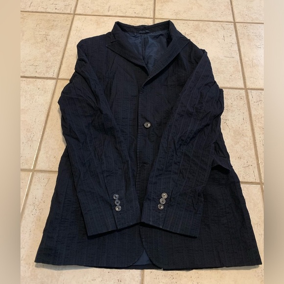 Hugo Boss QUEEN-W Navy Pinstripe Cotton Blend Blazer Jacket Size 102 - Picture 3 of 11